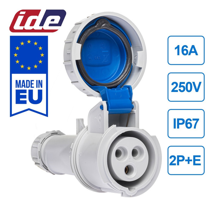 Розетка кабельна IDE MUNDIAL 2P+E 16 А 200–250 В IP66-67 - 02701