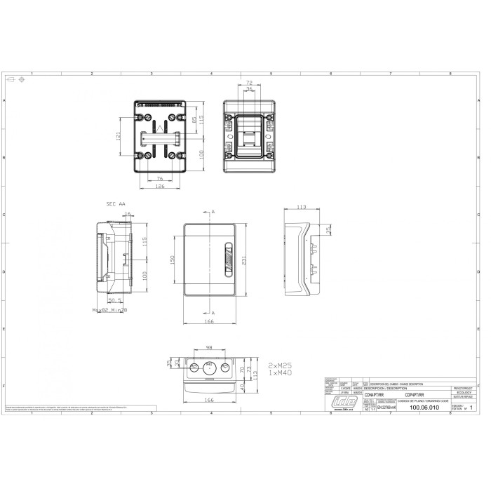 CDN4PT/RR Корпус розподільчий (ABS-пластик) ECOLOGY,1x4 модулів 231x166x113, IP65, з шинами N і PE