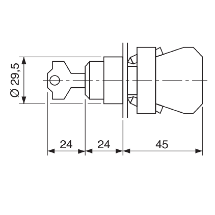 ECX 3410 Перемикач пластик. з ключем, 2 позиційний (ключ виймається в лівому поло́женні)