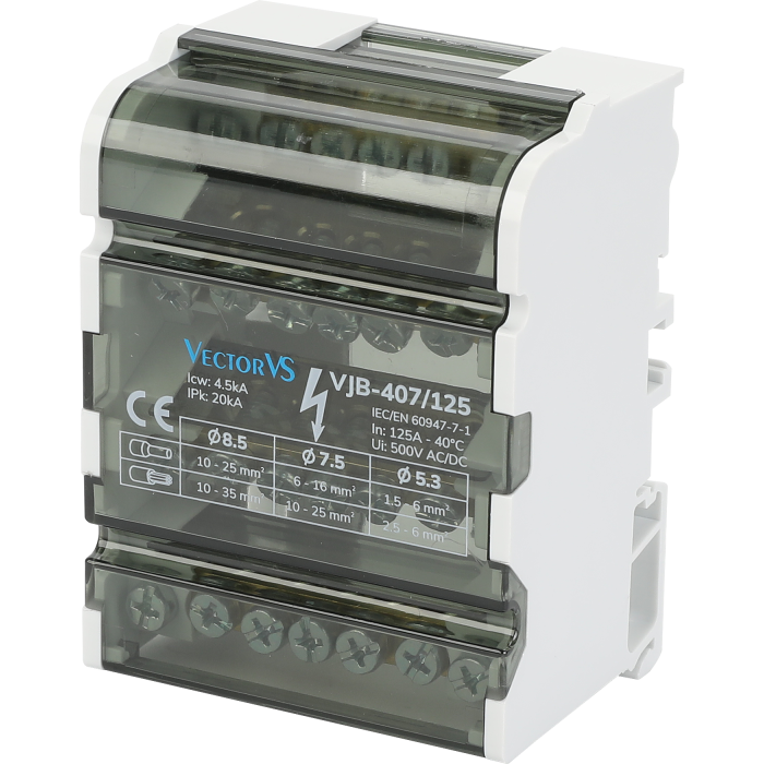 Розподільчий блок VJB-407/125 на DIN-рейку, 125A, 7 виходів