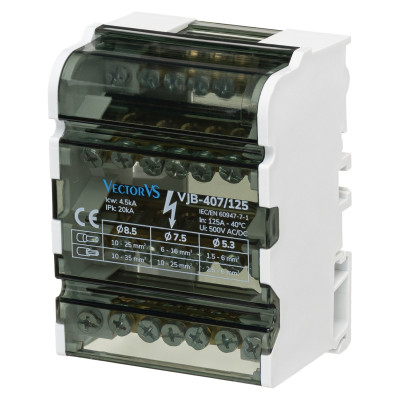 Розподільчий блок Vector VS VJB-407/125 на DIN-рейку, 125A, 7 виходів