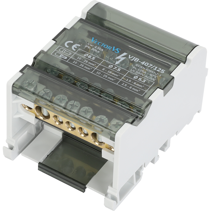 Розподільчий блок VJB-407/125 на DIN-рейку, 125A, 7 виходів