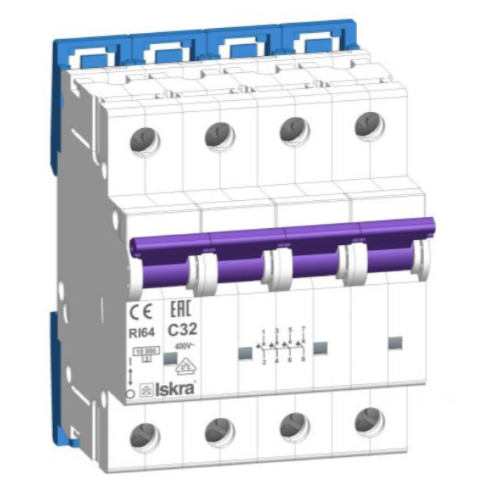 Модульний автоматичний вимикач ISKRA RI64 4P C32A 10кА - 786100203000