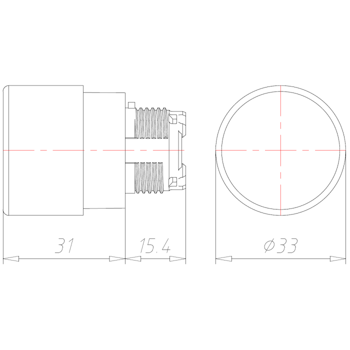 ECX 4161 Грибоподібна кнопка із засувкою / поворотом для розблокування – ø 33 мм – ЧЕРВОНА – IP65