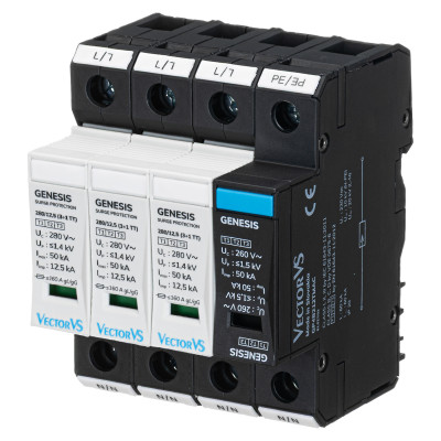 Обмежувач перенапруги Vector VS GENESIS 4P 230/280В AC 50 кА Клас I+II+III/Клас B+C+D (3+1 TT)