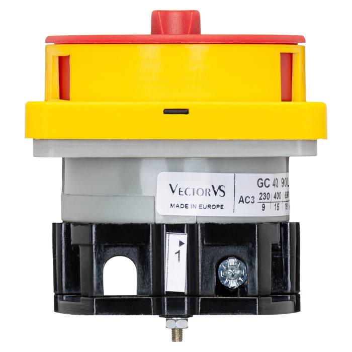 Кулачковий перемикач GC 40A 1P схема 90 (0-1) жовто-червоний