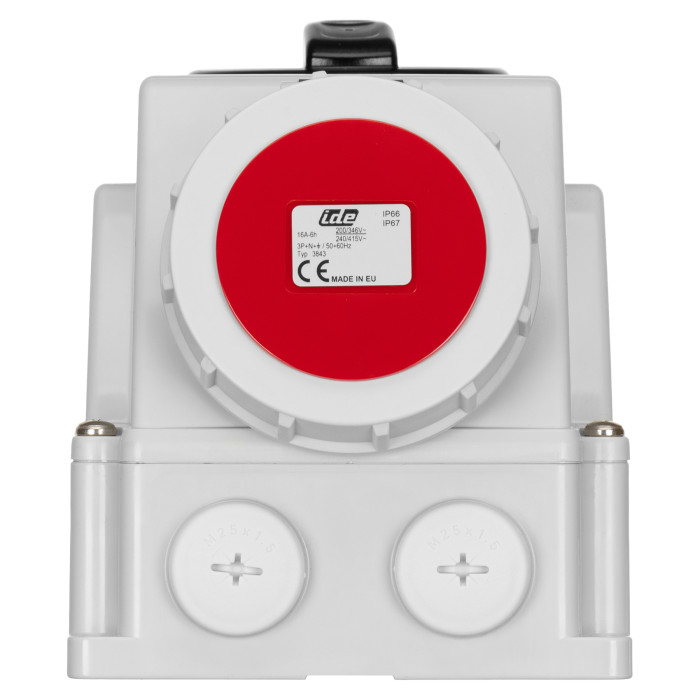 Розетка настінна з механічним блокуванням та DIN-модулем IDE MUNDIAL 3P+N+E 16A 200/346–240/415V IP67