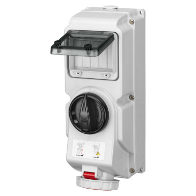 Розетка настінна з механічним блокуванням та DIN-модулем IDE MUNDIAL 3P+N+E 16A 200/346–240/415V IP67