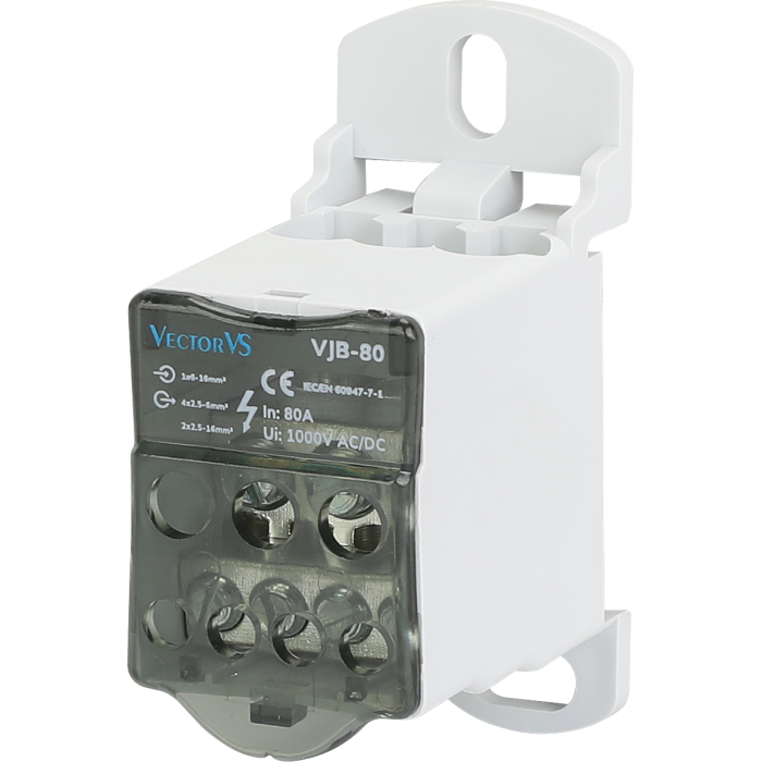 Розподільчий блок VJB-80 на DIN-рейку, 80А, вх.1х6-16мм², вих.4х2.5-6, 2х2.5-16мм²