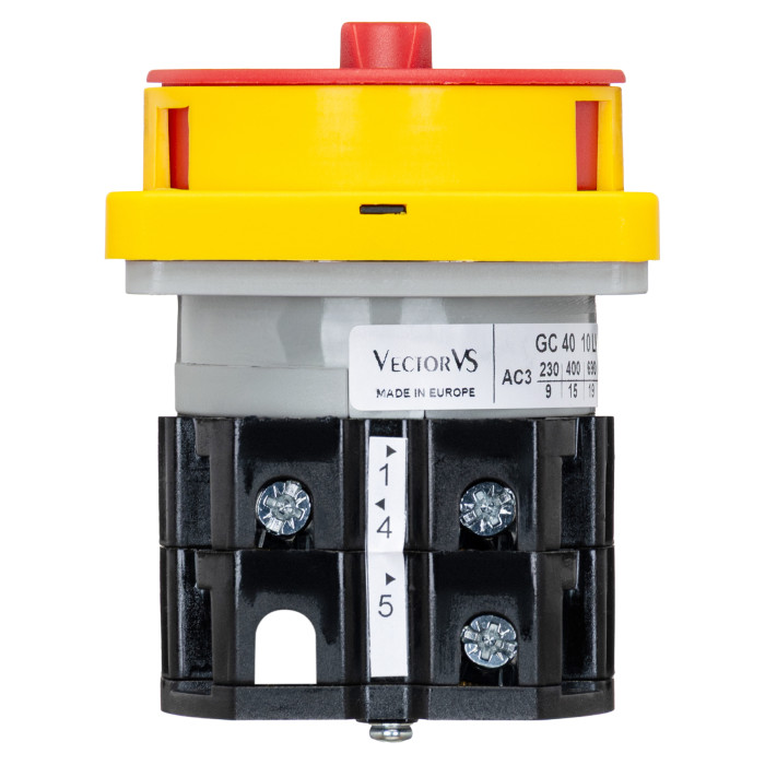 Кулачковий перемикач GC 40A 3P схема 10 (0-1) жовто-червоний