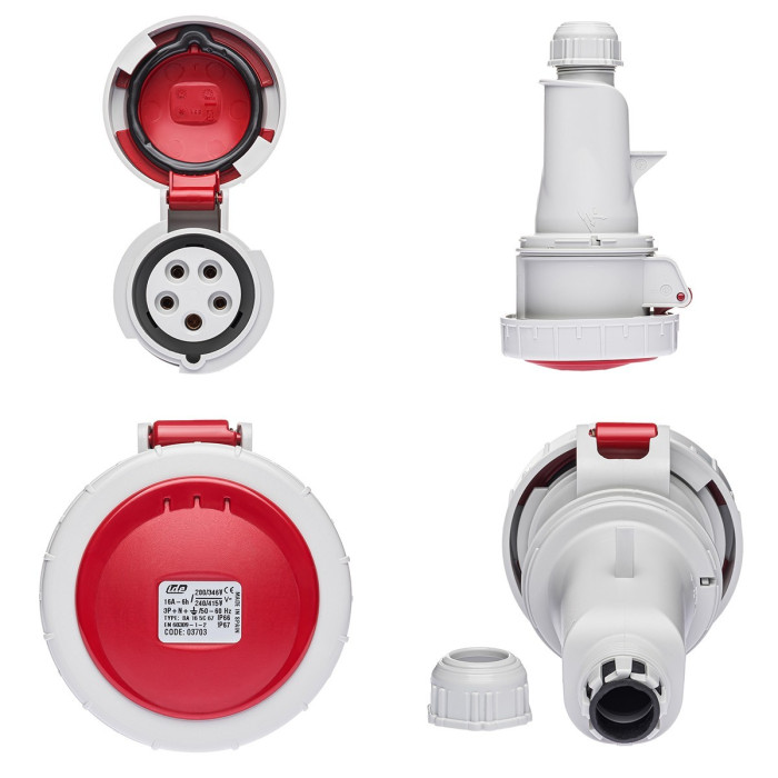 Розетка кабельна IDE MUNDIAL 3P+N+E 16 А 200/346–240/415 В IP66-67 - 03703