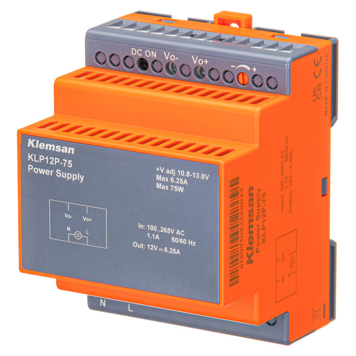 Блок живлення на DIN-рейку KLP 1Ph 12V DC 6.25A 75W