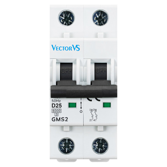 Модульний автоматичний вимикач Vector VS GENESIS 2P D 25А 6кА