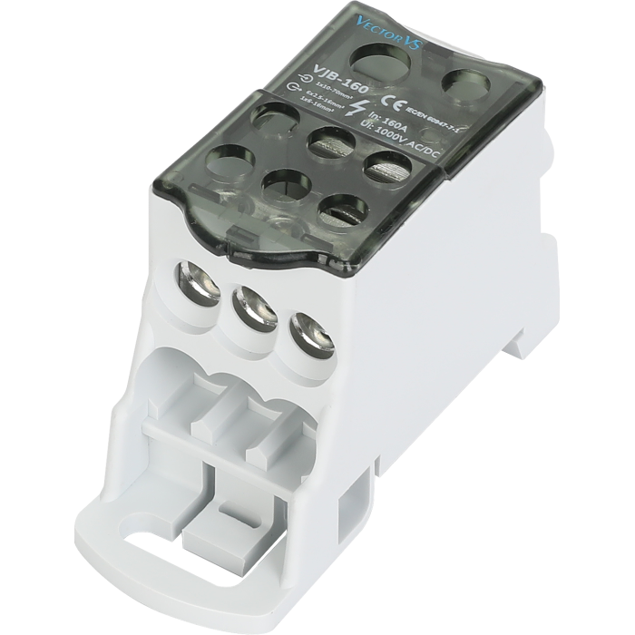 Розподільчий блок VJB-160 на DIN-рейку, 160А, вх.1х10-70мм², вих.6х2.5-16, 1х6-16мм²