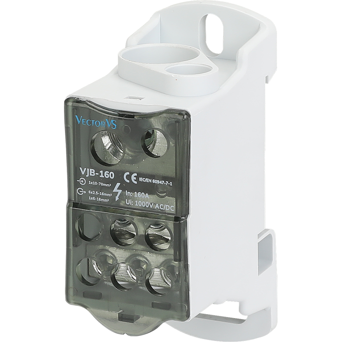 Розподільчий блок VJB-160 на DIN-рейку, 160А, вх.1х10-70мм², вих.6х2.5-16, 1х6-16мм²