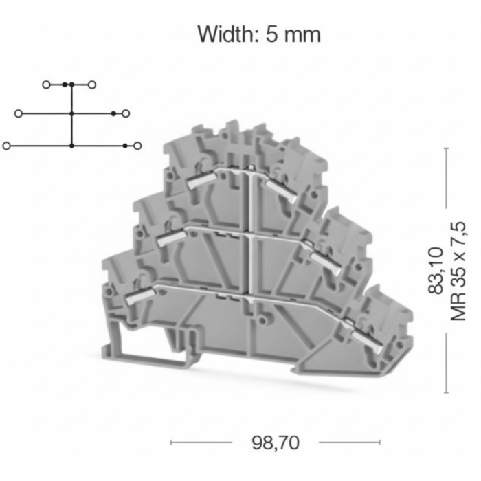 Клема Klemsan PYK 2,5-3FK трирівнева 2.5 мм сіра з поперечним з'єднанням