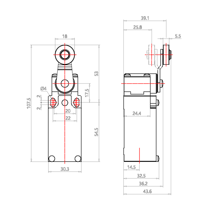 Кінцевий вимикач COMEPI з металевим штовхачем 1NO+1NC - AM1F43Z11