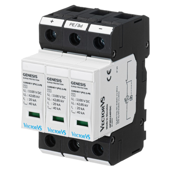 Обмежувач перенапруги Vector VS GENESIS 3P 1100В DC 40 кА Клас II (2+PE)