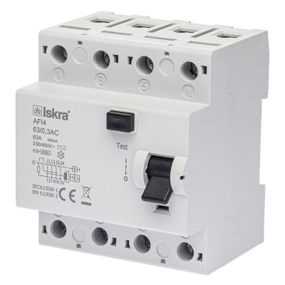 Пристрій захисного відключення ISKRA AFI4 63A 3P+N 0.3А
