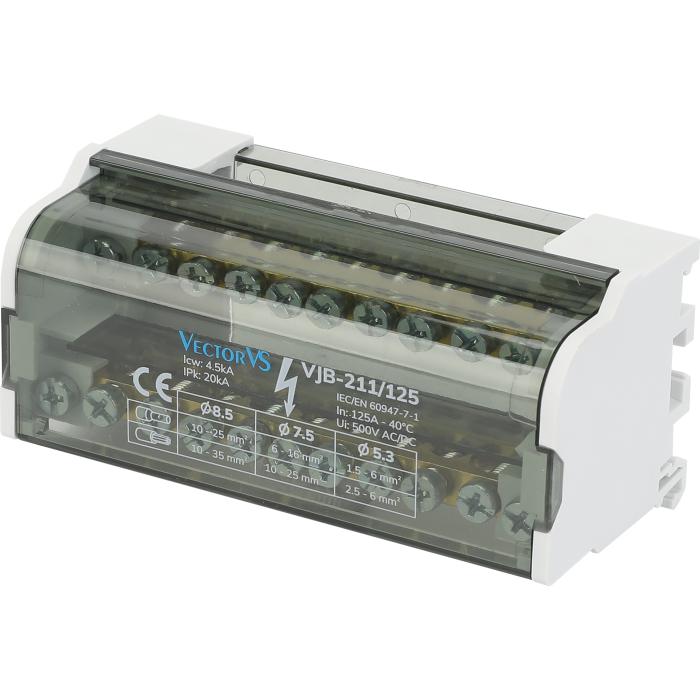 Розподільчий блок VJB-211/125 на DIN-рейку, 125A, 11 виходів