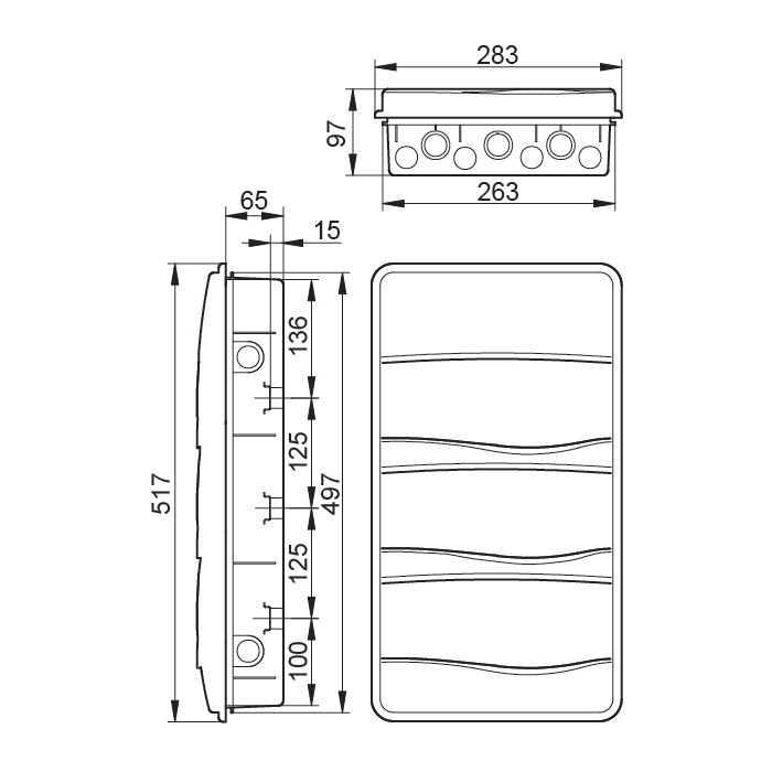 BM36PT/RR Корпус розподільчий внутр. прозоре вікно ORO 3x12 модуля 517x283x97, IP40, з шинами N і PE