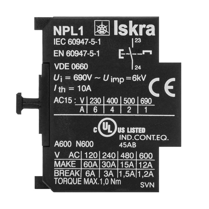 038422751000 Доп контакт боковий NPL1, 1HO для KNL 9-18