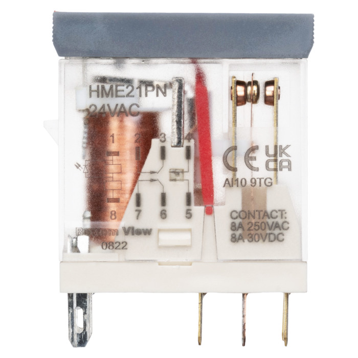 Компактне проміжне реле 2P 8A 24V AC LED+Тест + Колодка зі скобою тип S