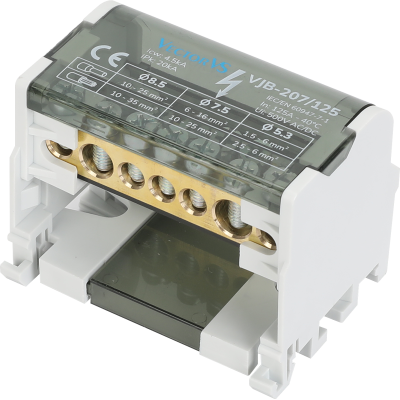 Розподільчий блок VJB-207/125 на DIN-рейку, 125A, 7 виходів