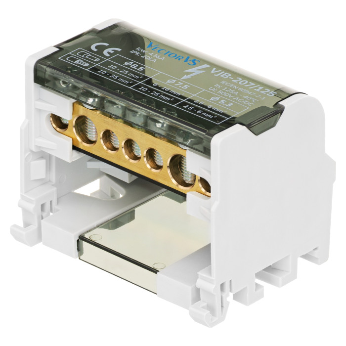 Розподільчий блок Vector VS VJB-207/125 на DIN-рейку, 125A, 7 виходів