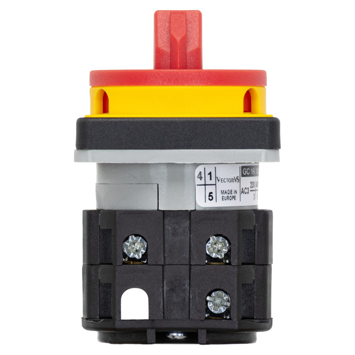 Кулачковий перемикач GC 16A 3P схема 10 (0-1) жовто-червоний