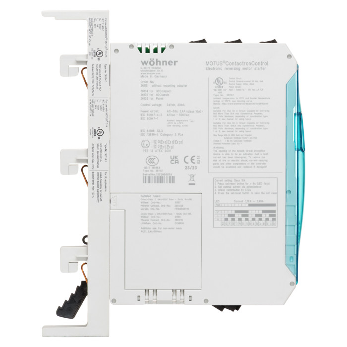 36105 MOTUS Трифазний напівпровідниковий реверсивний контактор 0,18-2,4А , 60мм система Сlassic