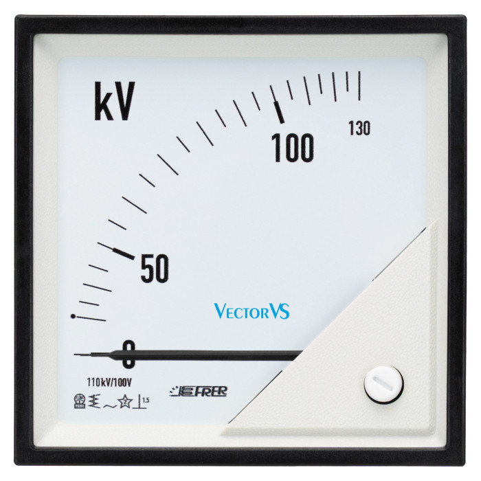 F96EVXYYYXC1 Вольтметр 90°, вхід від ТН 110кВ/110В, шкала 130кВ