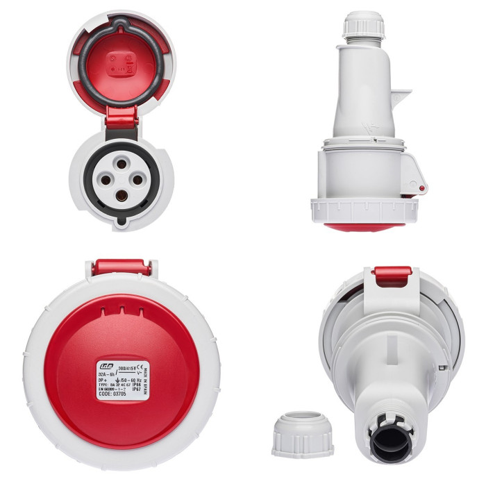 Розетка кабельна IDE MUNDIAL 3P+E 32 А 380–415 В IP66-67 - 03705