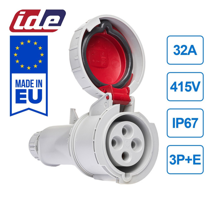 Розетка кабельна IDE MUNDIAL 3P+E 32 А 380–415 В IP66-67 - 03705