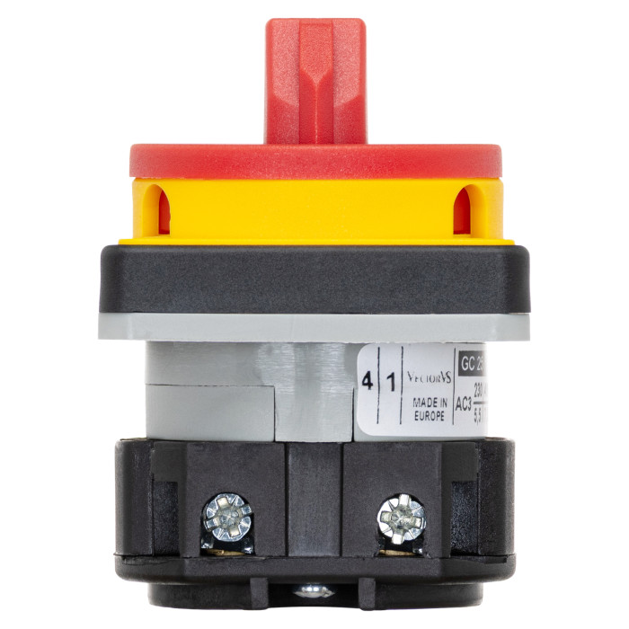 Кулачковий перемикач GC 25A 2P схема 91 (0-1) жовто-червоний