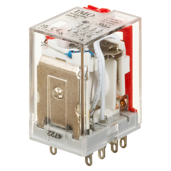 Проміжне реле 4P 5A 24V АC LED+Тест + Колодка зі скобою тип S