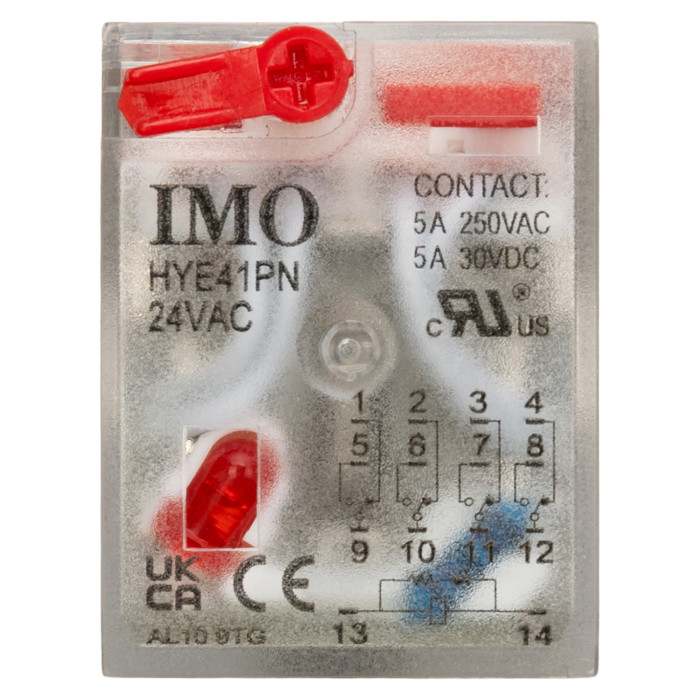 Проміжне реле 4P 5A 24V АC LED+Тест + Колодка зі скобою тип S