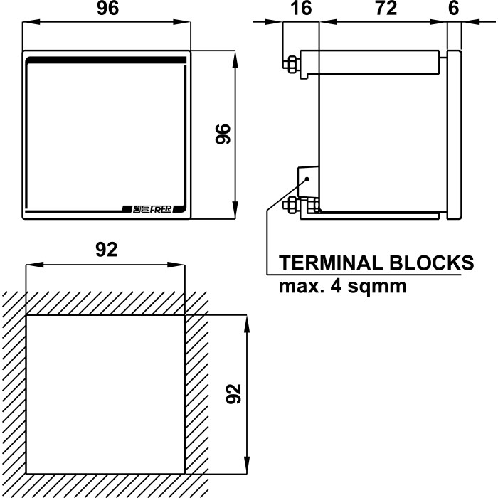 Амперметр-вольтметр цифровий FRER D96 96 × 96 115–230 AC В 5 A/600 В - D96US6PROGXXS