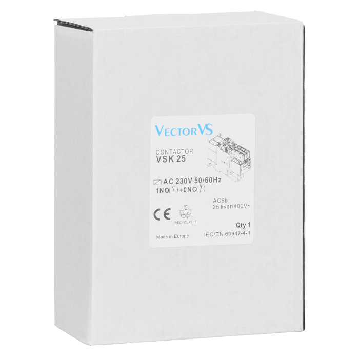 Контактор для комутації конденсаторів до 25 кВАр VSK 25 10 230V 50/60Hz