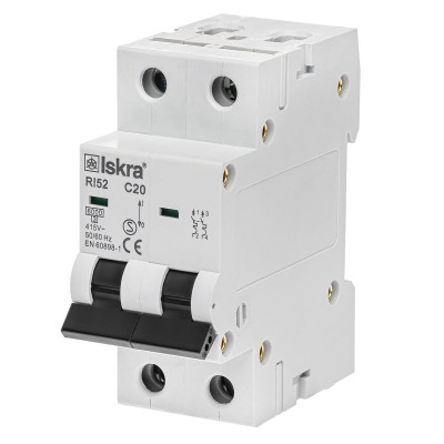 Модульний автоматичний вимикач ISKRA RI52 2P C20A 6кА