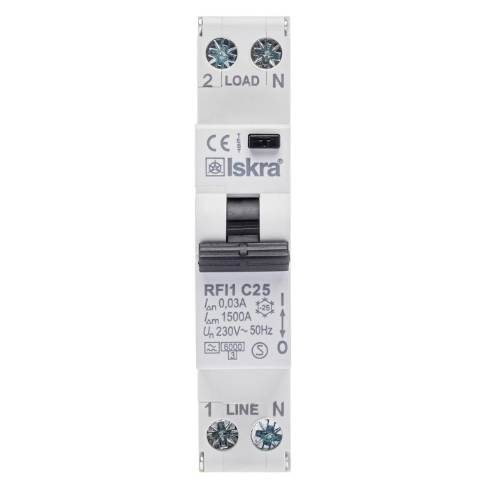 Диференційний автоматичний вимикач ISKRA RFI1 1P+N C25A/0.03 6кА - 786100922000