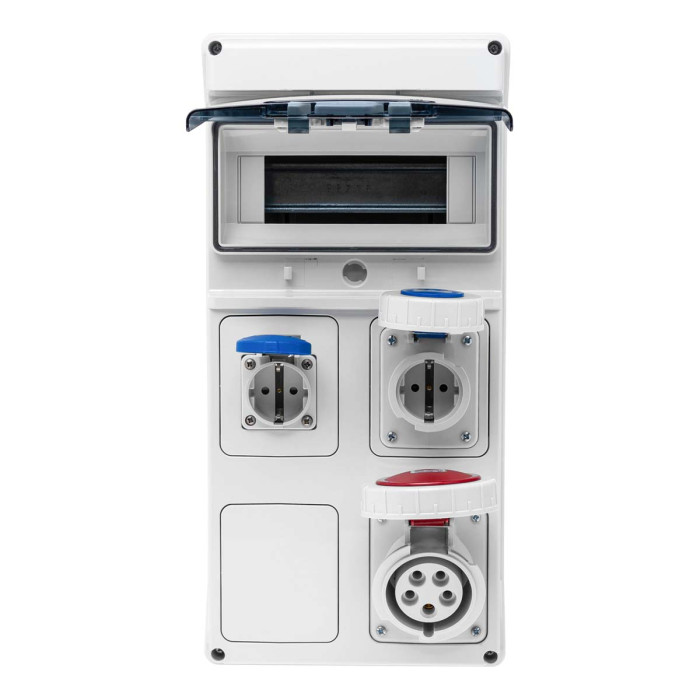 PCSN9PT/RR Настінний корпус для сил. розеток з отворами STAR 1х9 MOD 436x210x137мм, IP65, шини N+PE