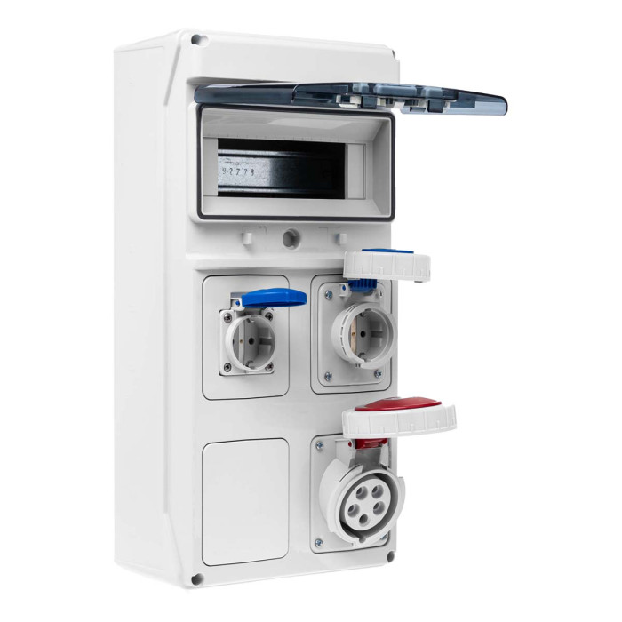 PCSN9PT/RR Настінний корпус для сил. розеток з отворами STAR 1х9 MOD 436x210x137мм, IP65, шини N+PE