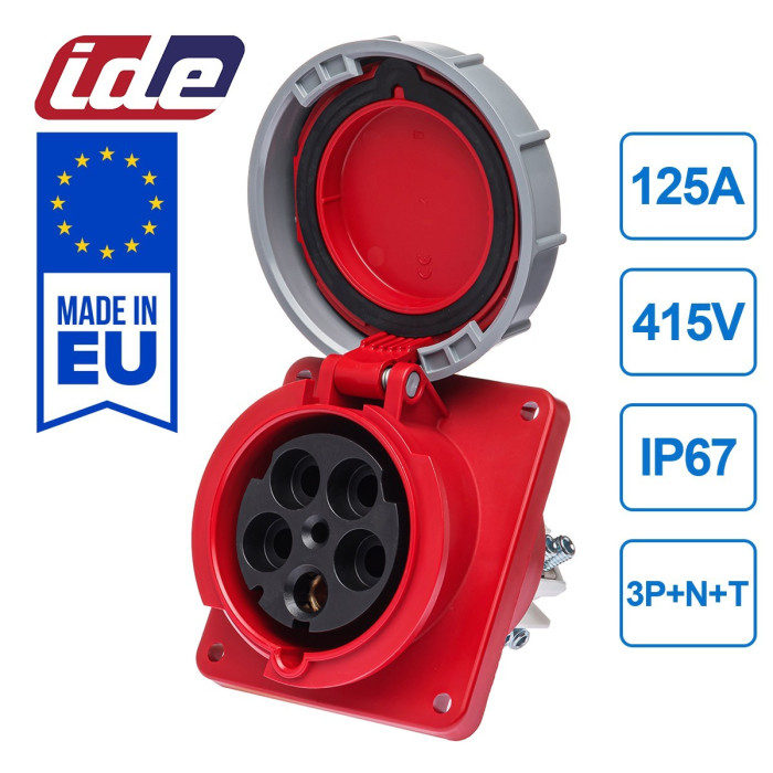 Розетка вбудована похила IDE MUNDIAL 3P+N+E 63 А 200/346–240/415 В IP66-67 - 03853