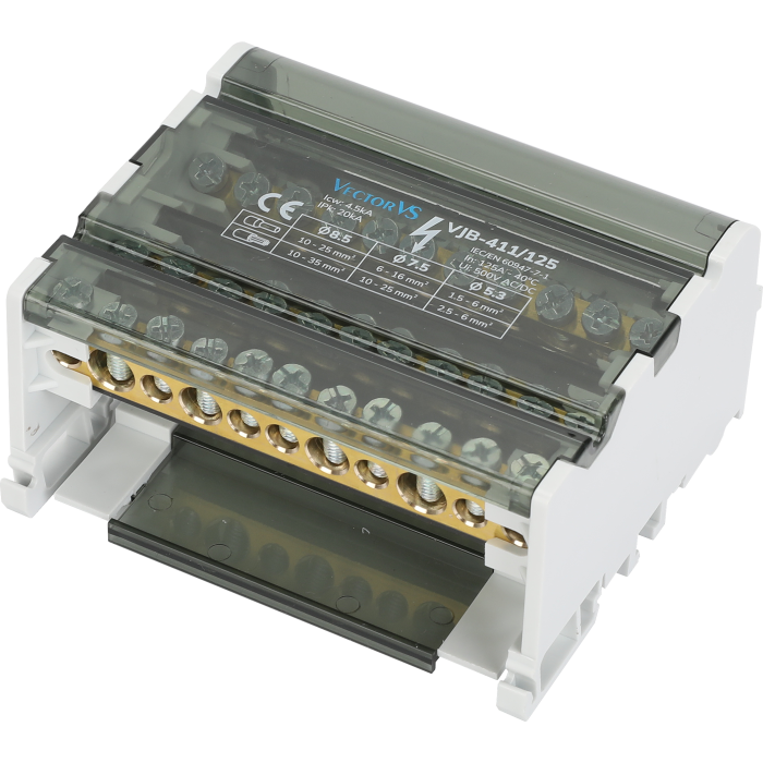 Розподільчий блок VJB-411/125 на DIN-рейку, 125A, 11 виходів