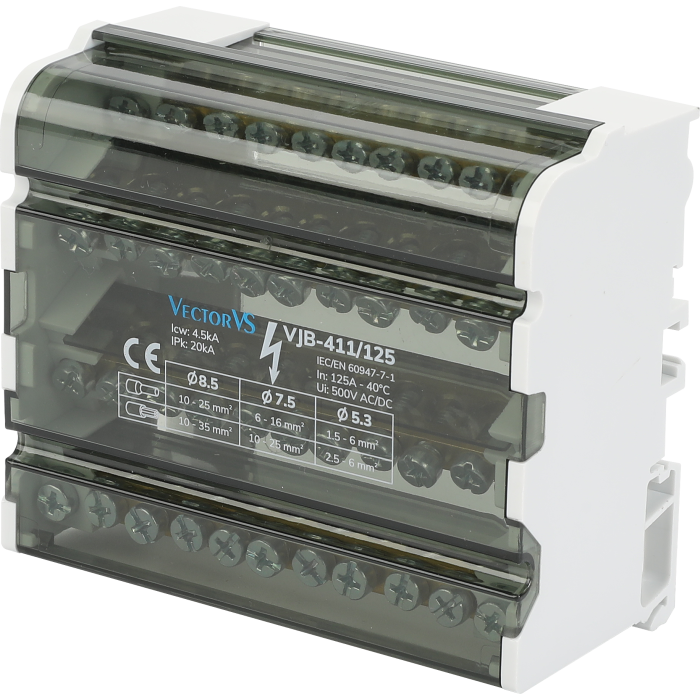 Розподільчий блок VJB-411/125 на DIN-рейку, 125A, 11 виходів