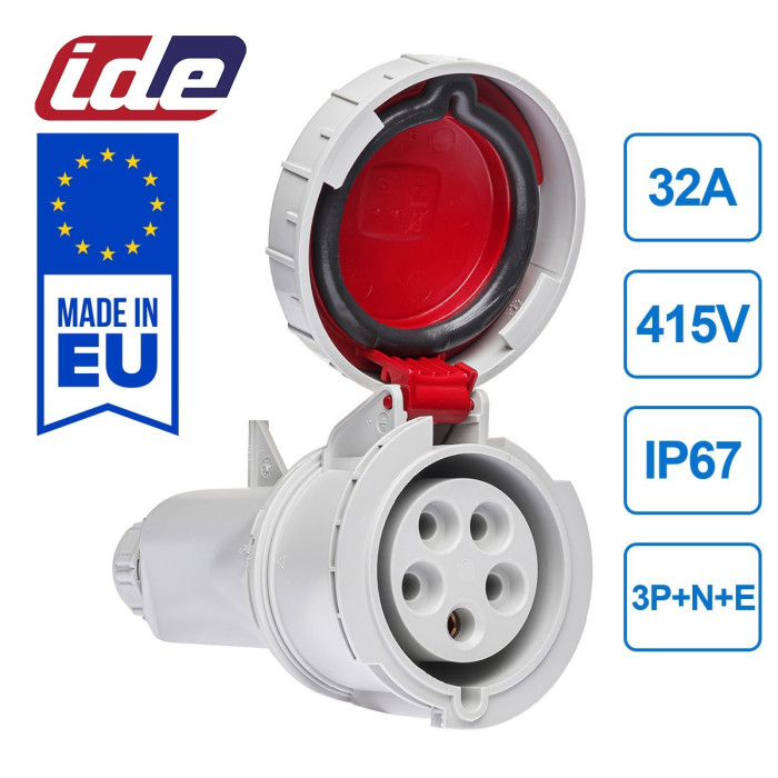 Розетка кабельна IDE MUNDIAL 3P+N+E 32 А 200/346–240/415 В IP66-67 - 03706
