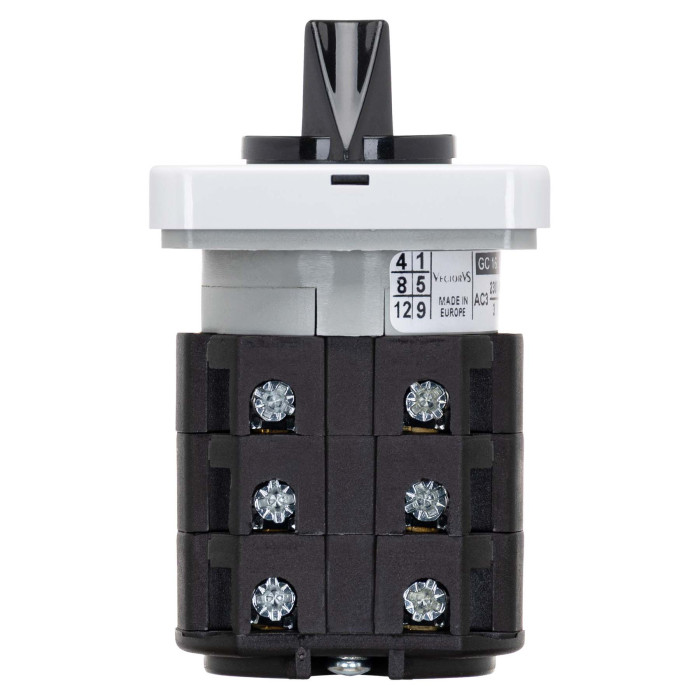 Кулачковий перемикач GC 16A 3P схема 203 (1-0-2 з поверненням в 0)