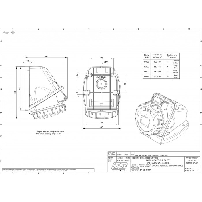 Розетка настінна IDE MUNDIAL 3P+E 16 А 380–415 В IP66-67 - 03822