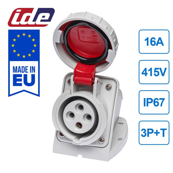 Розетка настінна IDE MUNDIAL 3P+E 16 А 380–415 В IP66-67 - 03822